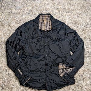 Prana Rhody reversible jacket with gray side and yellow flannel side. Size L